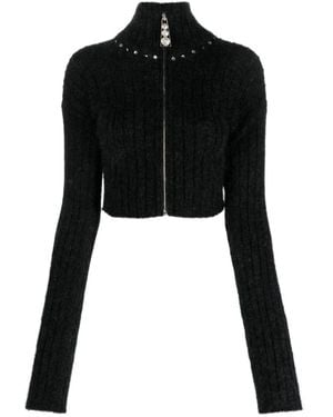 Alessandra Rich Zip-Up Rib-Knit Cardigan - Black