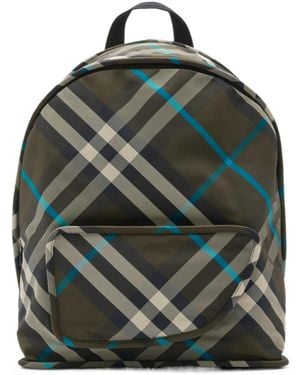 Burberry Shield Checked Zipped Backpack - Green