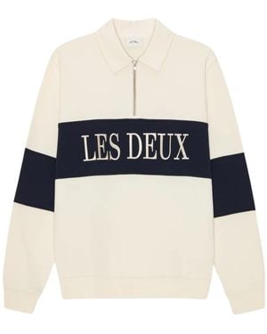 Les Deux Logo-Embroidered Zip-Neck Sweatshirt - Blue