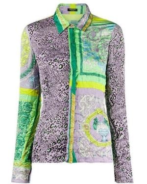 Versace Barocco Patchwork Print Satin Shirt - Green