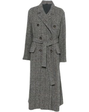Brunello Cucinelli Checked Double-Breasted Coat - Grey