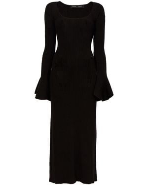 Proenza Schouler Ribbed-Knit Flute-Sleeved Dress - Black