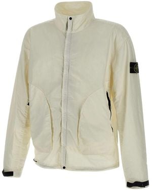 Stone Island Logo Patch Zip-Up Jacket - Natural