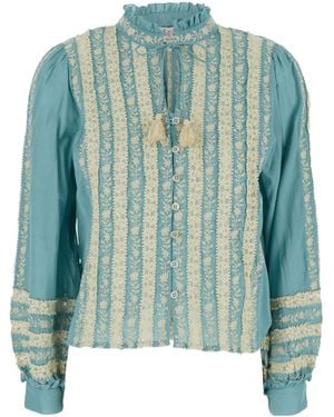 Sea Kirsten L/ Lace-Trim Embroidered Blouse - Blue