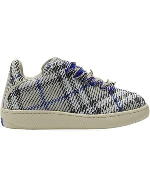 Burberry Box Checked Knitted Lace-Up Sneakers - Blue