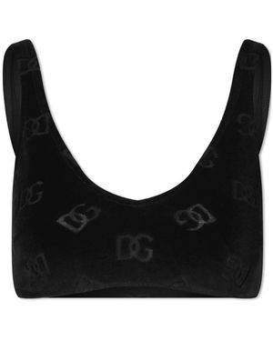 Dolce & Gabbana Logo-Detail Velvet Bralette - Black