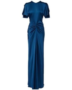Victoria Beckham Isabella Gathered Satin Gown - Blue