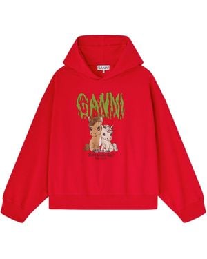 Ganni Graphic Cropped Hoodie - Red