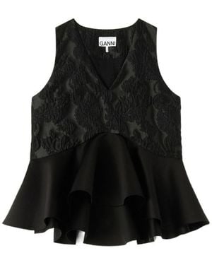 Ganni Jacquard Peplum Top - Black