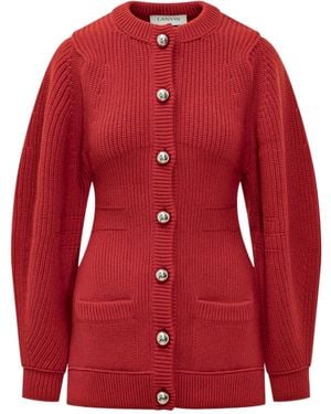 Lanvin Ribbed Cardigan - Red