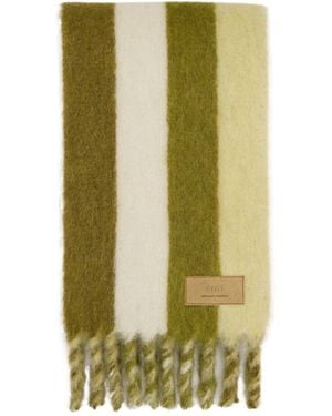 Ami Paris Striped Fringed Scarf - Green