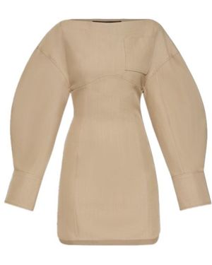 Jacquemus Boat Neck Long-Sleeve Dress - Natural