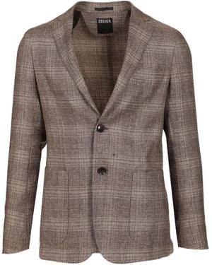 ZEGNA Checked Single-Breasted Jacket - Brown