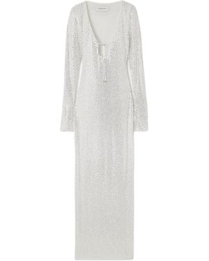 16Arlington Solaria Crystal-Embellished Mesh Maxi Dress - White
