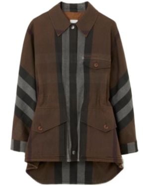 Burberry Logo Embroidered Long-Sleeved Jacket - Brown