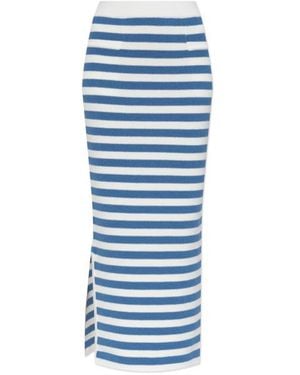 Posse Stripe Side-Split Midi Fitted Skirt - Blue