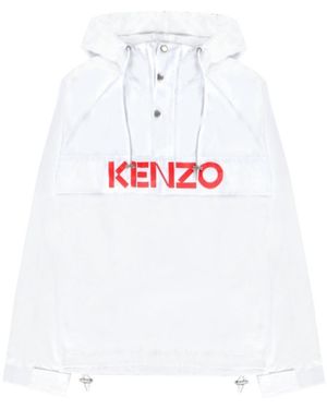 KENZO Logo Printed Drawstring Hoodie - White
