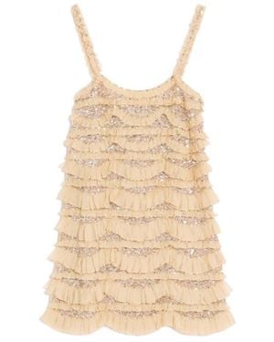 Valentino Tulle Illusione Embroidered Short Dress - Natural