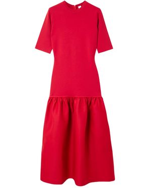 TOTEME Twinflower Gathered Ribbed-Knit And Wool And Silk-Blend Crepe Midi Dress