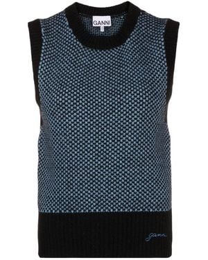 Ganni Logo-Embroidered Knit Vest - Blue