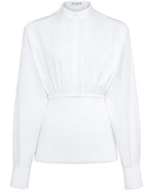 Alaïa Cotton Poplin Shirt With Ribbed Waist - White
