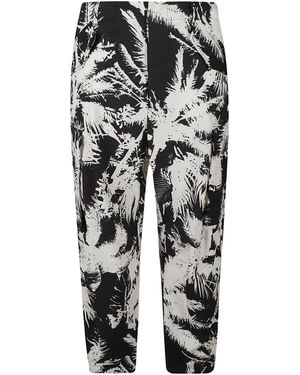 Laneus Printed Multi-Pockets Cotton Pants - White