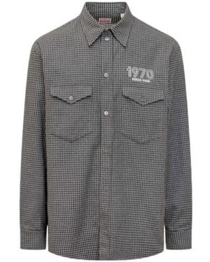 KENZO Logo Detaile Plaid Shirt - Grey