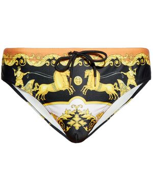 Versace Signature Baroccoflage Print Swim Trunks - Yellow