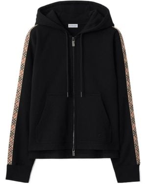 Burberry Check Trim Zip-Up Hoodie - Black