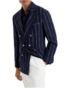 Brunello Cucinelli Striped Double-Breasted Blazer - Blue