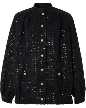 Alessandra Rich Sequin-Embellished Tweed Jacket - Black
