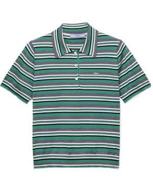 Prada Short-Sleeved Striped Cotton Polo Shirt - Green