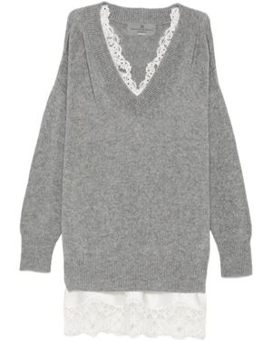 Ermanno Scervino Lace-Trim Knitted Mini Dress - Grey
