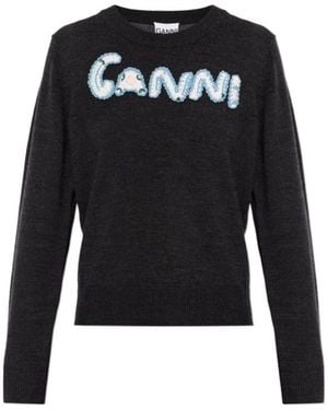 Ganni Round-Neck Knitwear - Black