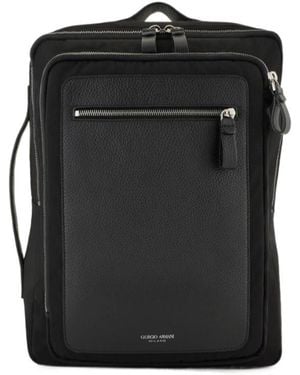 Giorgio Armani Logo Printed Zipped Backpack - Black
