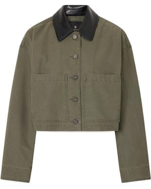 Anine Bing Yuma Contrast-Collar Cropped Jacket - Green