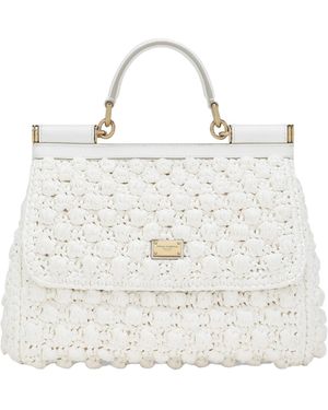 Dolce & Gabbana Logo Plaque Large Sicily Handbag - White