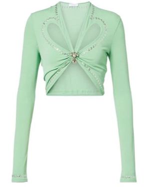 Rabanne Cutout Embellished Crop Top - Green