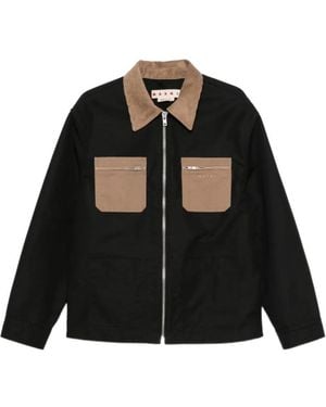 Marni Contrast-Collar Patch-Pocket Jacket - Black