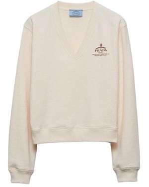 Prada Cotton V-Neck Sweatshirt - White