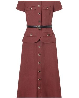 Self-Portrait Belted Peplum-Waist Midi Dress - Red
