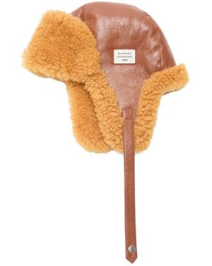 Acne Studios Leather Shearling Hat - Orange