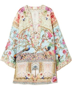 CAMILLA Crystal-Embellished Printed Linen Kaftan - Multicolour
