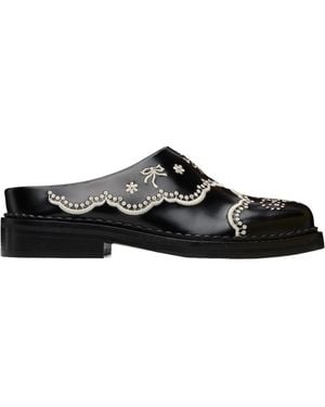 Simone Rocha Embroidered Leather Mules - Black