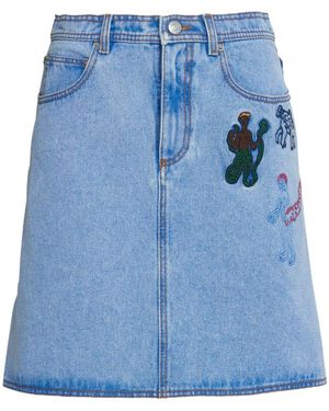 Marni Light Denim Skirt With Embroidery - Blue