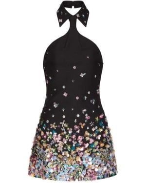 Valentino Floral-Embellished Collared Mini Dress - Black
