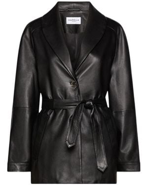 Marella Button-Front Leather Jacket - Black