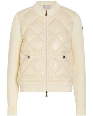 Moncler Quilted Cotton And Nylon Cardigan - Natural