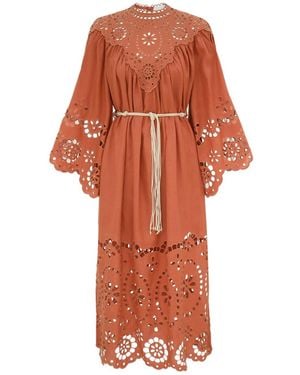 Zimmermann Awaken Embroidered Midi Dress - Orange