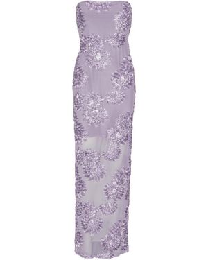 green emerald velvet dress Rent Rotate Floral Strapless Mesh Maxi Dress